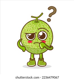 Cantaloupe Melon cartoon mascot character in a confused gesture