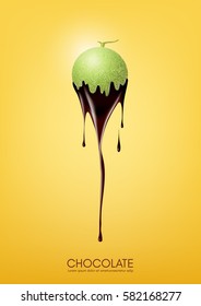 Cantaloupe melon dipped in melting dark chocolate, fruit, fondue recipe concept, transparent, Vector