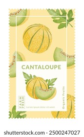 Plantillas de diseño de embalaje de melón Cantaloupe, Ilustración vectorial de estilo de acuarela.