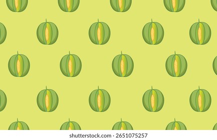 Cantaloupe Melon Sem Costura Padrão - Fundo de frutas de verão de desenhos animados