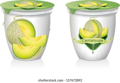 cantaloupe melon yofhurt. vector illustration