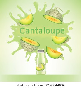 Cantaloupe splash juice bottle tropical fruits design vector illustration