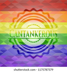 Cantankerous emblem on mosaic background with the colors of the LGBT flag