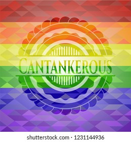 Cantankerous emblem on mosaic background with the colors of the LGBT flag