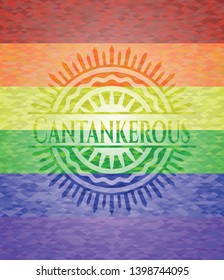 Cantankerous on mosaic background with the colors of the LGBT flag