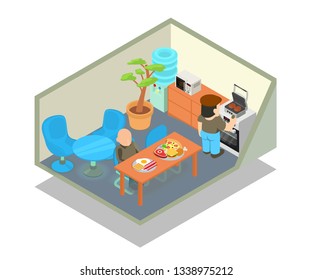 Canteen concept banner. Isometric banner of canteen vector concept for web, giftcard and postcard