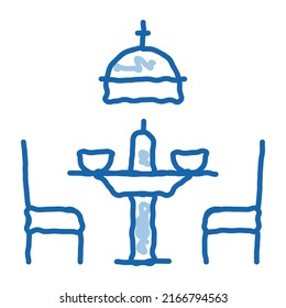Símbolo de icono de esbozo de canteen. Dibujo manual de arte de la línea azul del doodle en el cartel de Canteen. ilustración de símbolo aislado