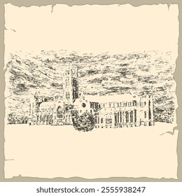 Canterbury Cathedral, England Sketch Illustration