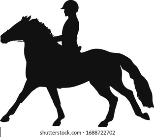 Cantering young rider and pony, vector silhouette