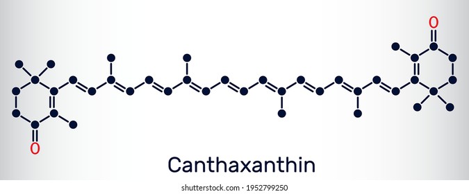 Canthaxantina, molécula. Es carotenona, keto-carotenoide, terpenoide, pigmento biológico, colorante alimentario E161g, metabolito fúngico. Fórmula química esquelética. Ilustración del vector