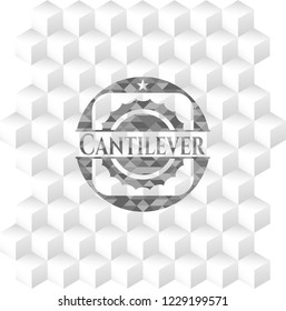 Cantilever retro style grey emblem with geometric cube white background