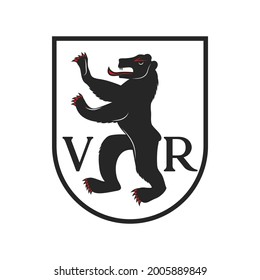 Canton of Switzerland, Swiss emblem or coat of arms of Appenzell Ausserrhoden region, vector. Swiss canton symbol of Appenzell Outer Rhodes with bear on shield, Switzerland Confederation sign