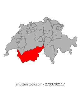 Canton of Valais Switzerland map shape, travel web flat concept icon vector illustration .