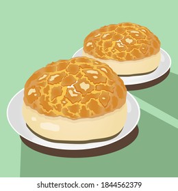 
Cantonese Food, Hong Kong Style, Pineapple Buns, Vector 