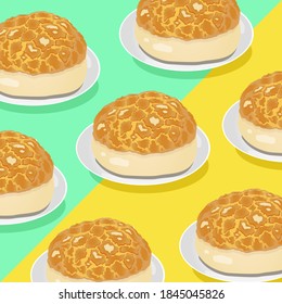 Cantonese food, Hong Kong style, Group of Pineapple buns, Vector