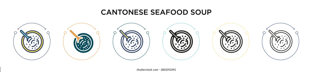 Cantonese seafood soup icon in filled, thin line, outline and stroke style. Vector illustration of two colored and black cantonese seafood soup vector icons designs can be used for mobile, ui, web