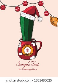 Canto con Sombrero Santa y fondo de tarjeta vectorial de decoración