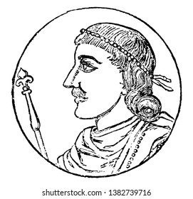 Canute, he was the king of Denmark, England and Norway, vintage line drawing or engraving illustration
