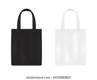 Canvas-Tasche. Stofftasche Mockup. Stofftasche mit Griff. Vorlage aus schwarz-weißer Baumwoll-Eco-Tasche. Leere Öko-Vorlage, Taschen-Attrappe. Vektorillustration