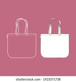 Canvas bag with two handles. Packaging template mock up. Delivery service concept. Copy space. Linear, vector, realistic, outline illustration.