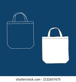 Canvas bag with two handles. Packaging template mock up. Delivery service concept. Copy space. Linear, vector, realistic, outline illustration.