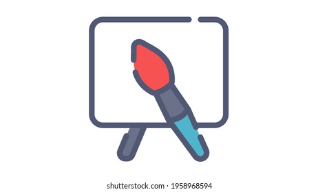 canvas brush drawing single isolated icon with flat dash or dashed style