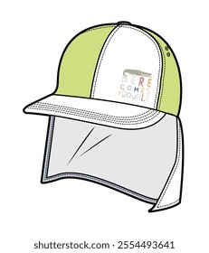 Canvas caps with neck shield flat drawing vector design mockup template.