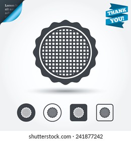 Canvas for embroidery sign icon. Tailor symbol. Circle and square buttons. Flat design set. Thank you ribbon. Vector