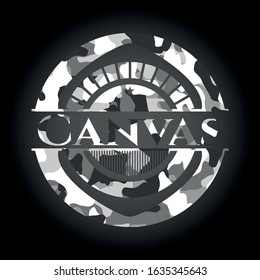Canvas grey camo emblem. Vector Illustration.