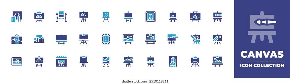 Canvas icon collection. Duotone color. Vector illustration. Containing painting, canvas, paintcanvas, frame, paint, artist, easel, picture, art.