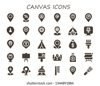 canvas icon set. 30 filled canvas icons.  Simple modern icons about  - Placeholder, Tent, Paint brush, Money bag, Canvas, Brush