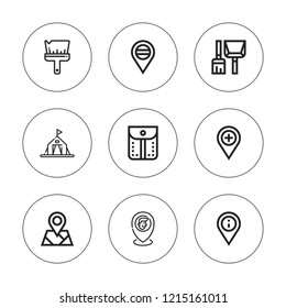 Canvas icon set. collection of 9 outline canvas icons with brush, camping tent, placeholder icons. editable icons.