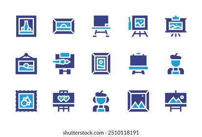 Canvas icon set. Duotone color. Vector illustration. Containing painting, frame, easel, whiteboard, art, stilllife, painter.