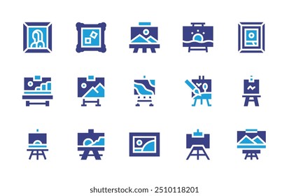 Canvas icon set. Duotone color. Vector illustration. Containing canvas, painting, picture, art, easel.