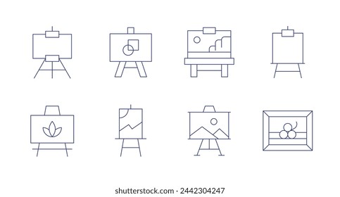 Canvas icons. Editable stroke. Containing canvas, painting.