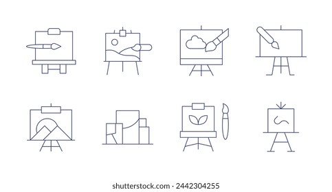 Canvas icons. Editable stroke. Containing canvas, paintcanvas, paint, easel.
