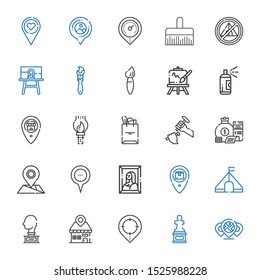 canvas icons set. Collection of canvas with placeholder, sculpture, tent, painting, money bag, tote bag, paint brush, paint, easel, brush. Editable and scalable canvas icons.