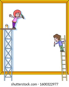 Canvas illustration with children painting around them