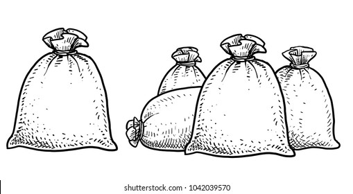 Canvas Money Sack Illustration, Drawing, Engraving, Ink, Line Art, Vector