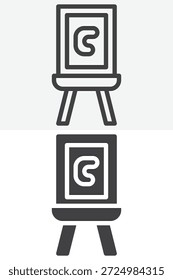 Leinwand auf Staffelei Symbol in verschiedenen Stil gesetzt. Linie, Umriss und einfarbiges Vektorsymbol mit bearbeitbarem Strich. Kunstzeichen und Symbol für Malerei und kreative Ikone.