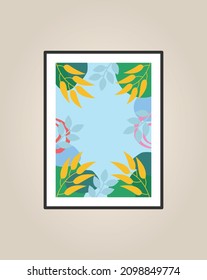 Canvas painting for the rooms. Tropical leaves background. Wall art design. Summer poster element for interior design of office, dinning, and bed room . 