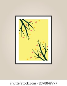 Canvas painting for the rooms. Tropical leaves background. Wall art design. Summer poster element for interior design of office, dinning, and bed room . 