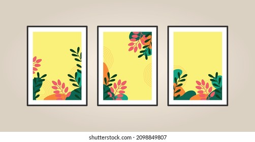 Canvas painting for the rooms. Tropical leaves background. Wall art design. Summer poster element for interior design of office, dinning, and bed room . 