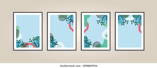 Canvas painting for the rooms. Tropical leaves background. Wall art design. Summer poster element for interior design of office, dinning, and bed room . 