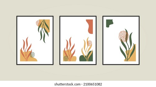 Canvas painting for the rooms. Tropical leaves background. Wall art design. Summer poster element for interior design of office, dinning, and bed room . 