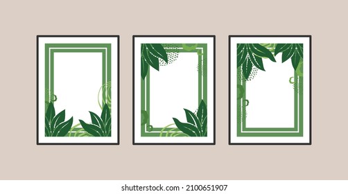 Canvas painting for the rooms. Tropical leaves background. Wall art design. Summer poster element for interior design of office, dinning, and bed room . 