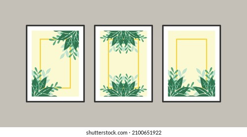 Canvas painting for the rooms. Tropical leaves background. Wall art design. Summer poster element for interior design of office, dinning, and bed room . 