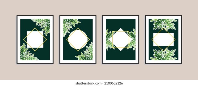 Canvas painting for the rooms. Tropical leaves background. Wall art design. Summer poster element for interior design of office, dinning, and bed room . 