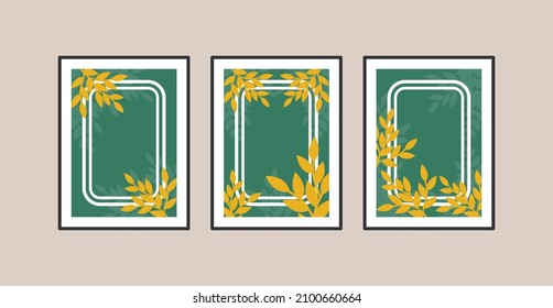Canvas painting for the rooms. Tropical leaves background. Wall art design. Summer poster element for interior design of office, dinning, and bed room . 