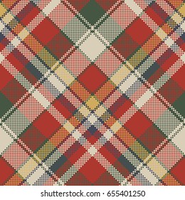 Canvas pixel plaid seamless fabric texture. Vector illustration.